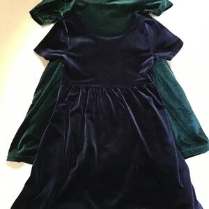 Old Navy, pair of Velvet Dresses, Navy Blue and Emerald, size Girls small 6-7